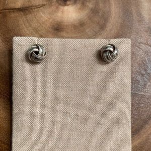 Love knot earrings with beaded edge.  Each earring back stamped 925.